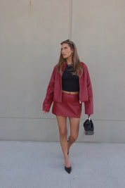 Boxy Pleather Jacket in Burgundy