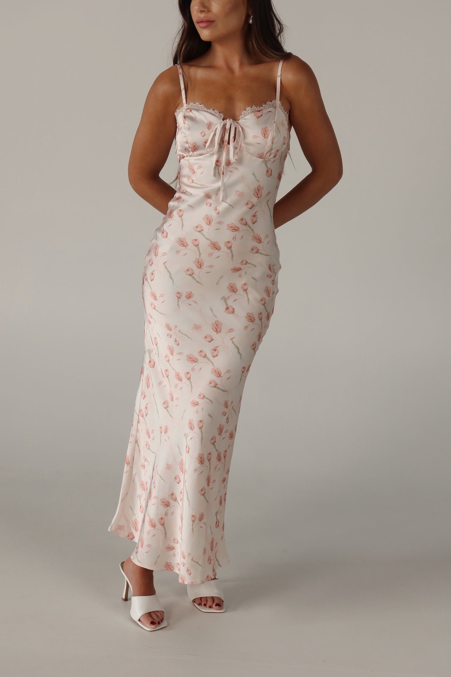 floral satin midi dress Mint Velvet Yellow Print | Size 12 | Yellow | 3/4 Sleeve A certified head Womens Friends Like These Pink
