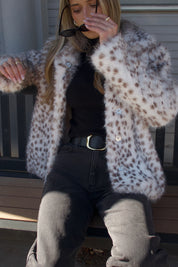 Snow Leopard Faux Fur Jacket