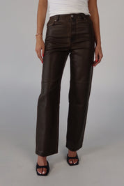 Brown Vintage Washed Pleather Pants