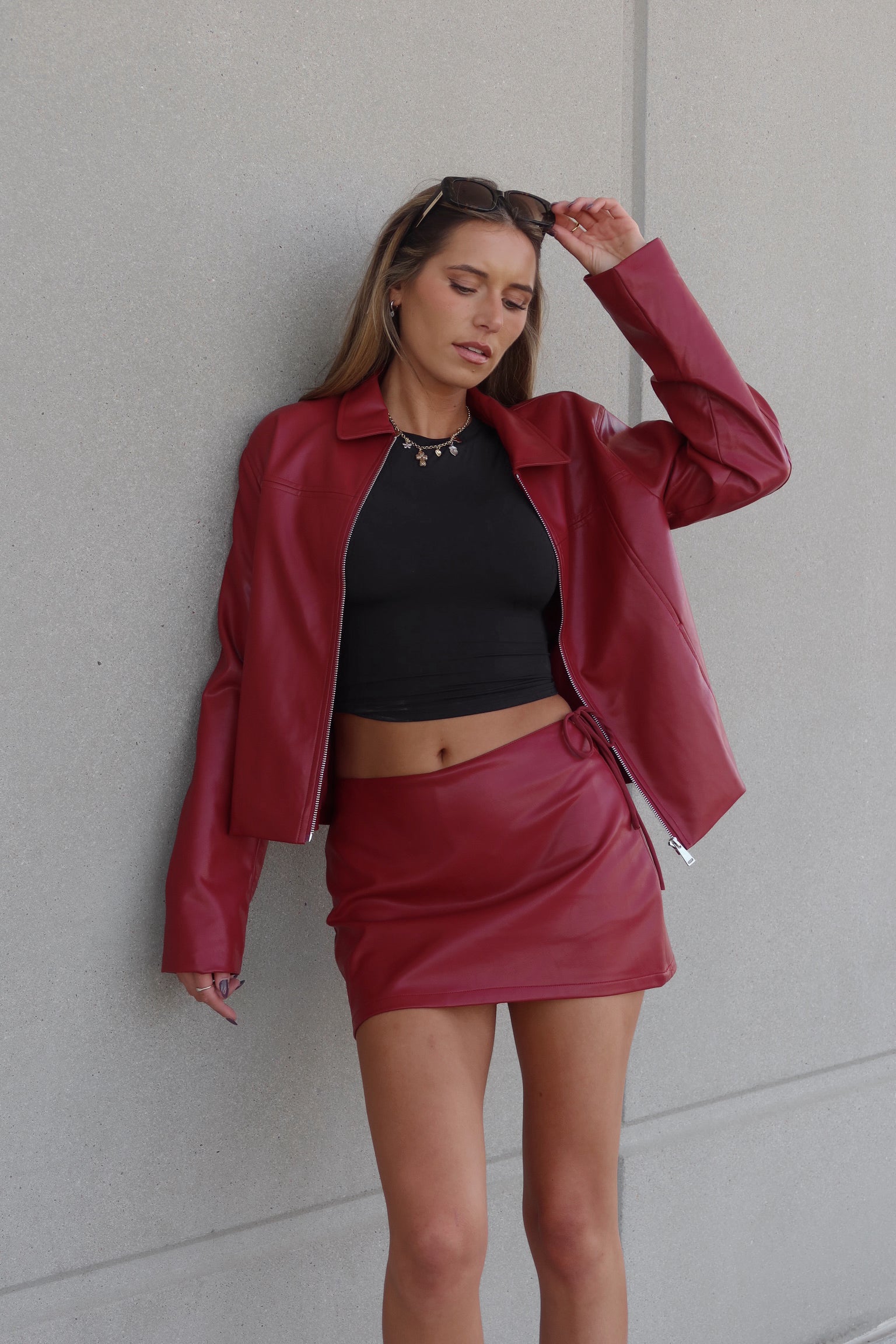 Boxy Pleather Jacket in Burgundy