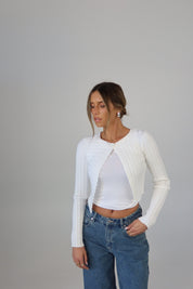 Chic One-Button Cropped Cardigan in White