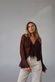 Brown Chiffon Tie-Front Top