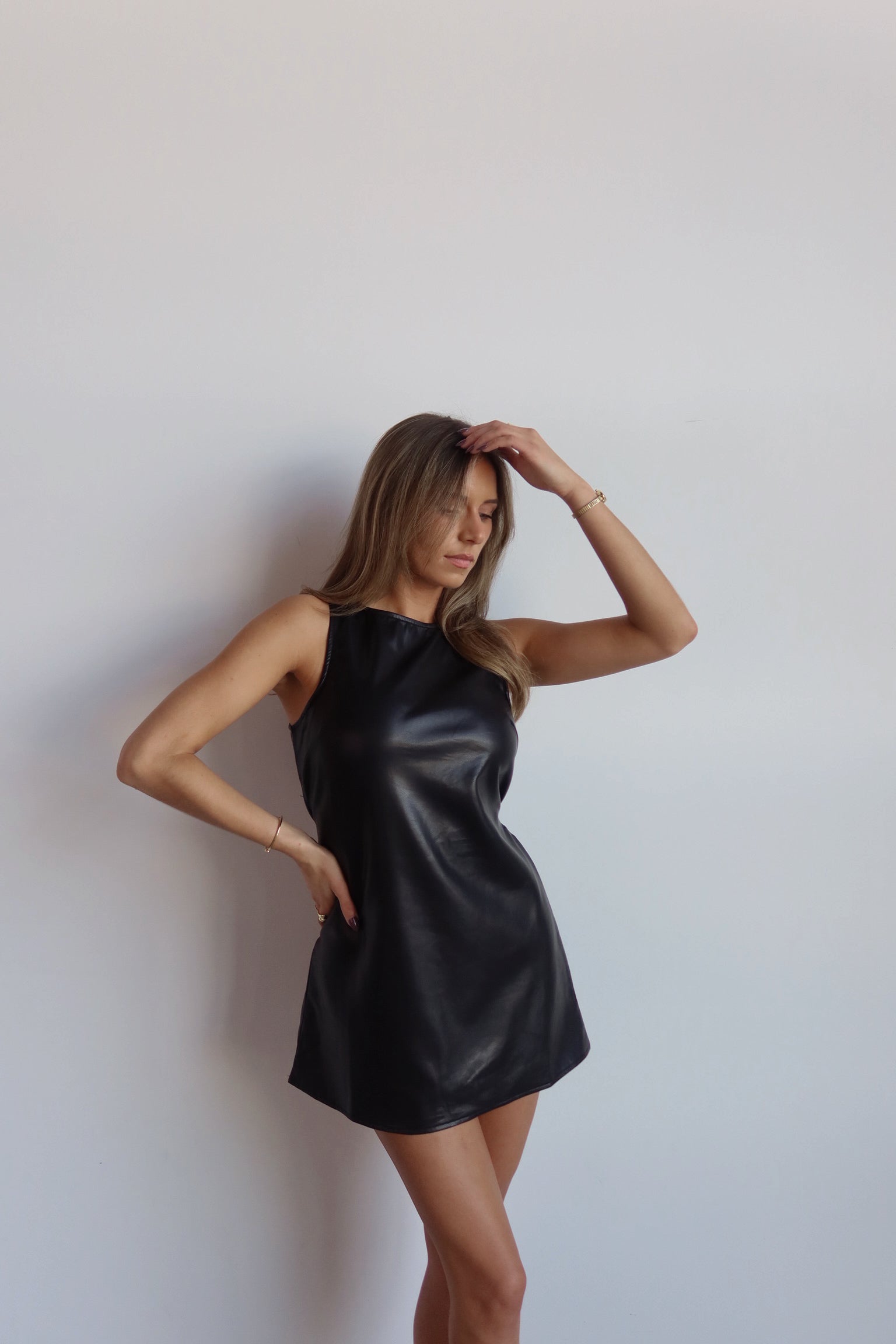 Vegan Leather Sleeveless Mini Dress