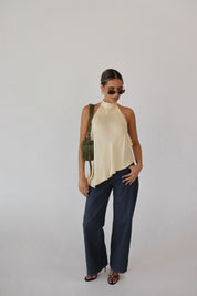 Capri Satin and Lace Contrast Halter Top