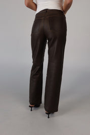 Brown Vintage Washed Pleather Pants