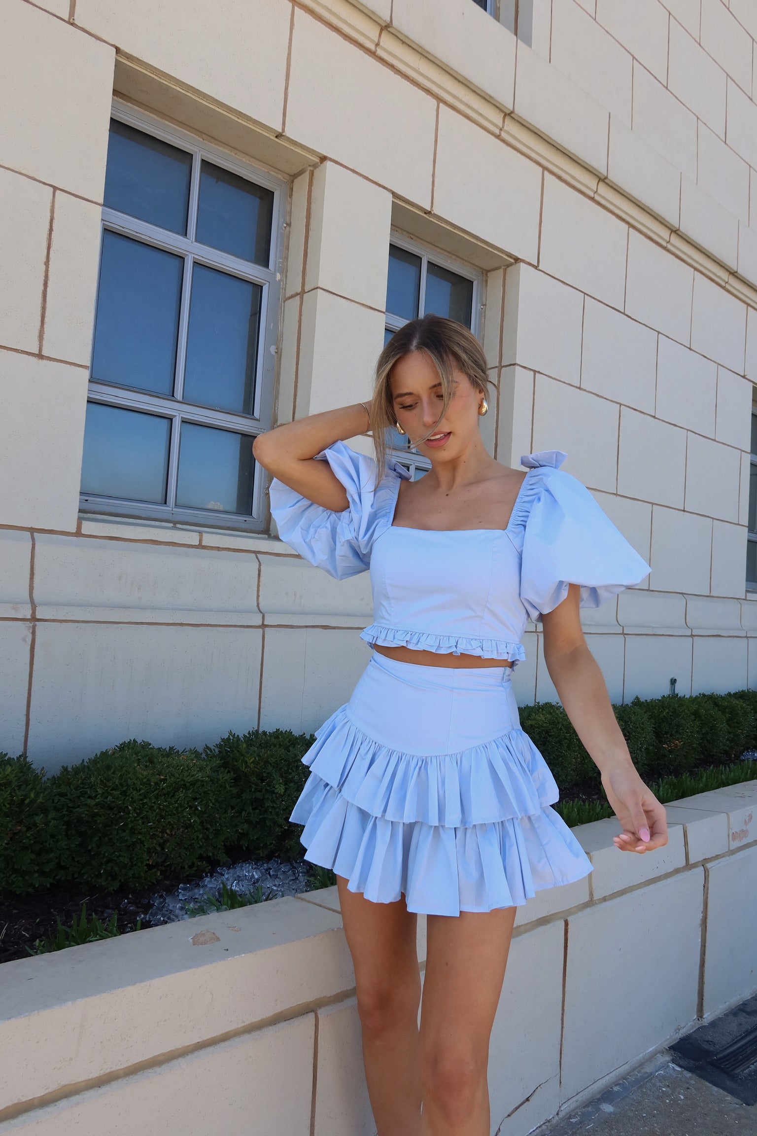 Zoe Puff Sleeve Crop Top And Skirt Set