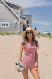 Red Striped Button Down Romper