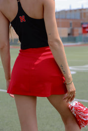 Red Ribbed Mini Skirt