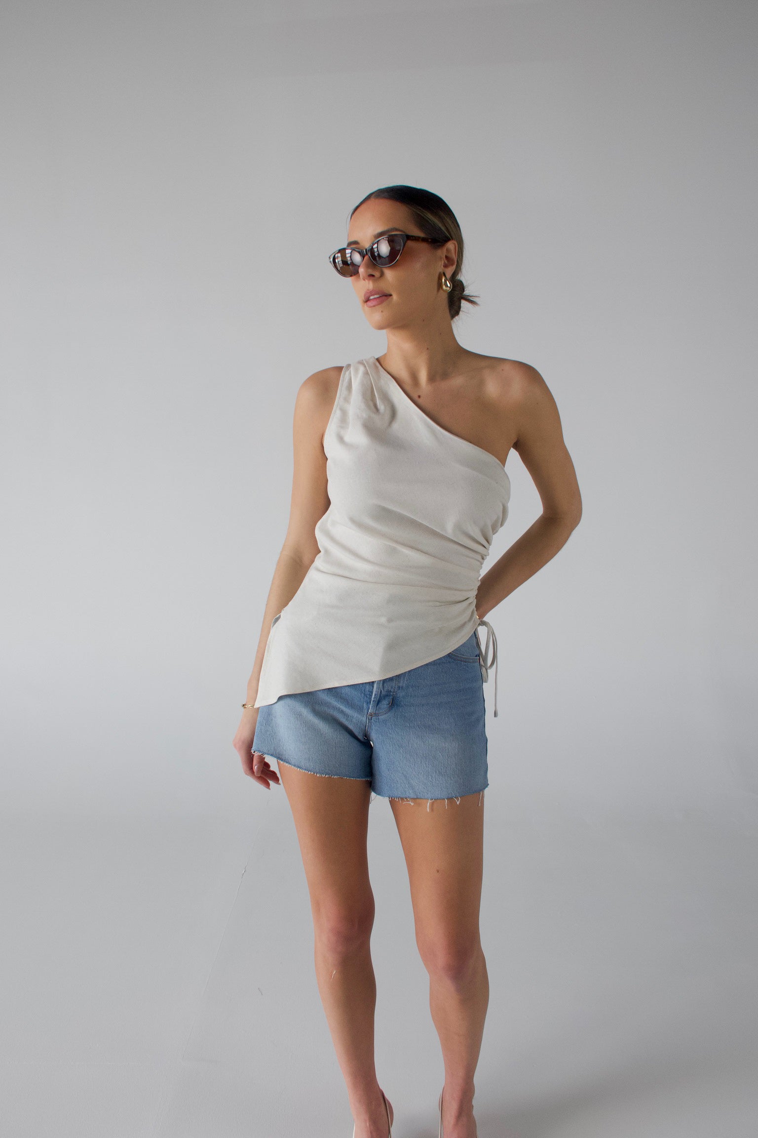 Inez Linen One Shoulder Top