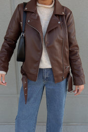 Brown Pleather Moto Jacket