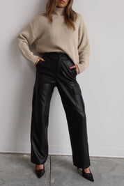 High-Rise Vegan Leather Cargo Pants