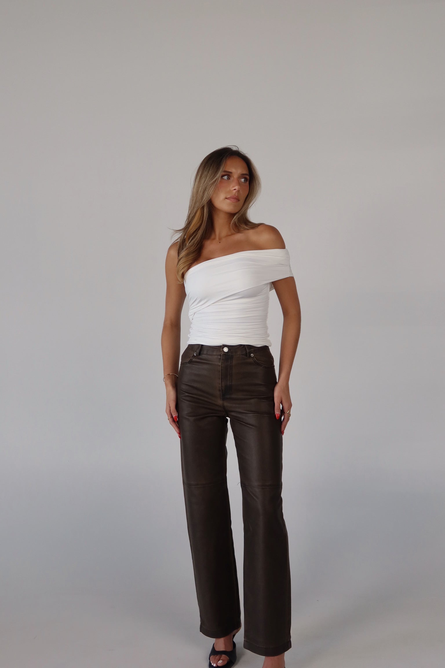 Brown Vintage Washed Pleather Pants