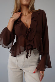 Brown Chiffon Tie-Front Top