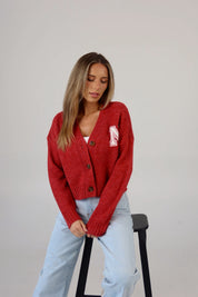 Nebraska Chenille Crop Cardigan In Red