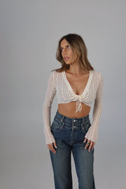 Delicate Sheer Lace Tie-Front Top