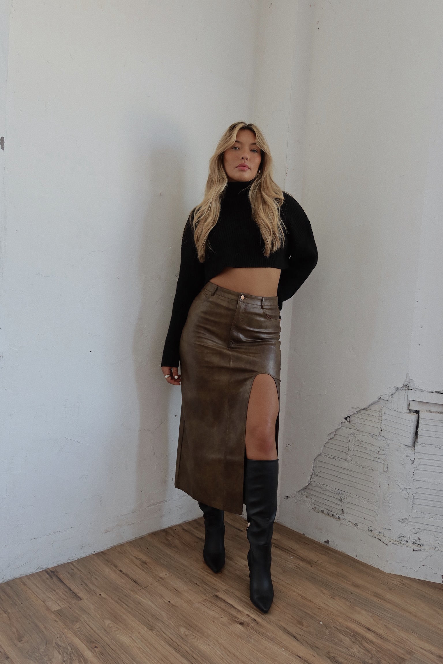 Emilee Faux Leather Midi Skirt