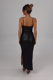 Stella Luxe Backless Vegan Leather Maxi in Black