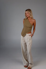 Taylor Asymmetrical One-Shoulder Top In Olive