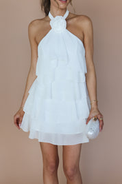 White Rosette Tiered Mini Dress