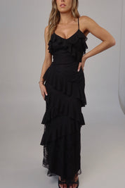 Black Enchanted Lace Tiered Maxi Dress