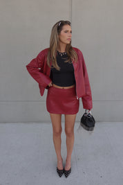 Boxy Pleather Jacket in Burgundy