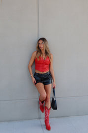 Red Faux Leather Vest