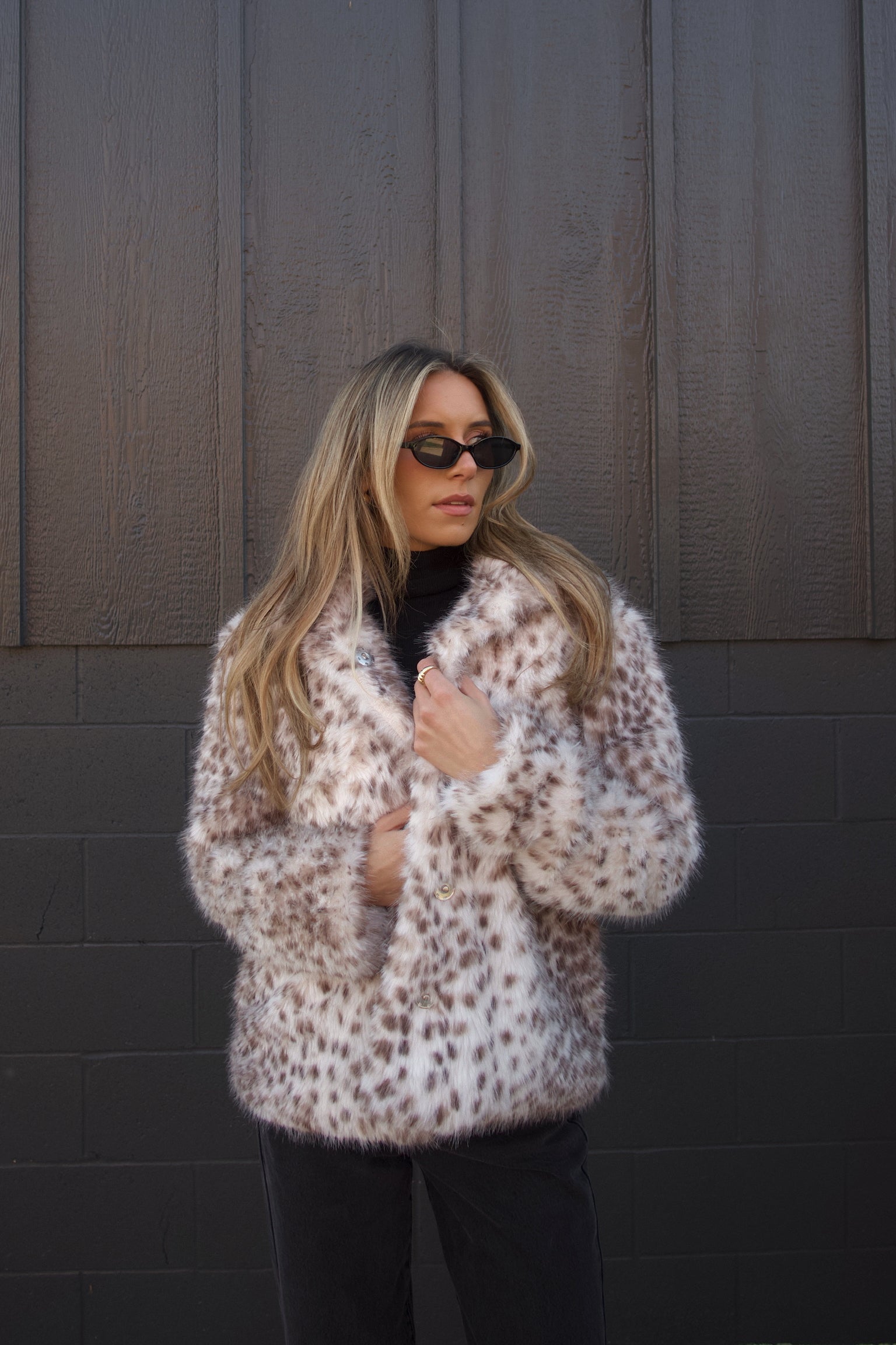 Snow Leopard Faux Fur Jacket