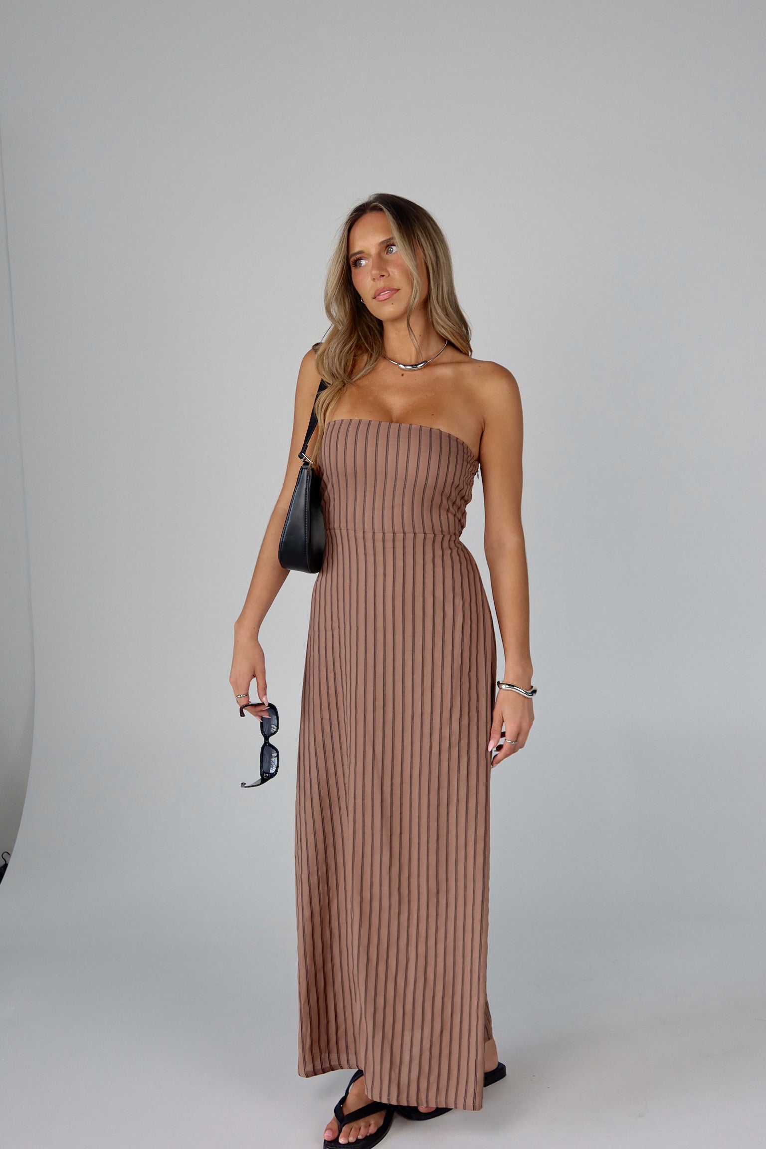 Maranda Strapless Linen Blend Maxi Dress