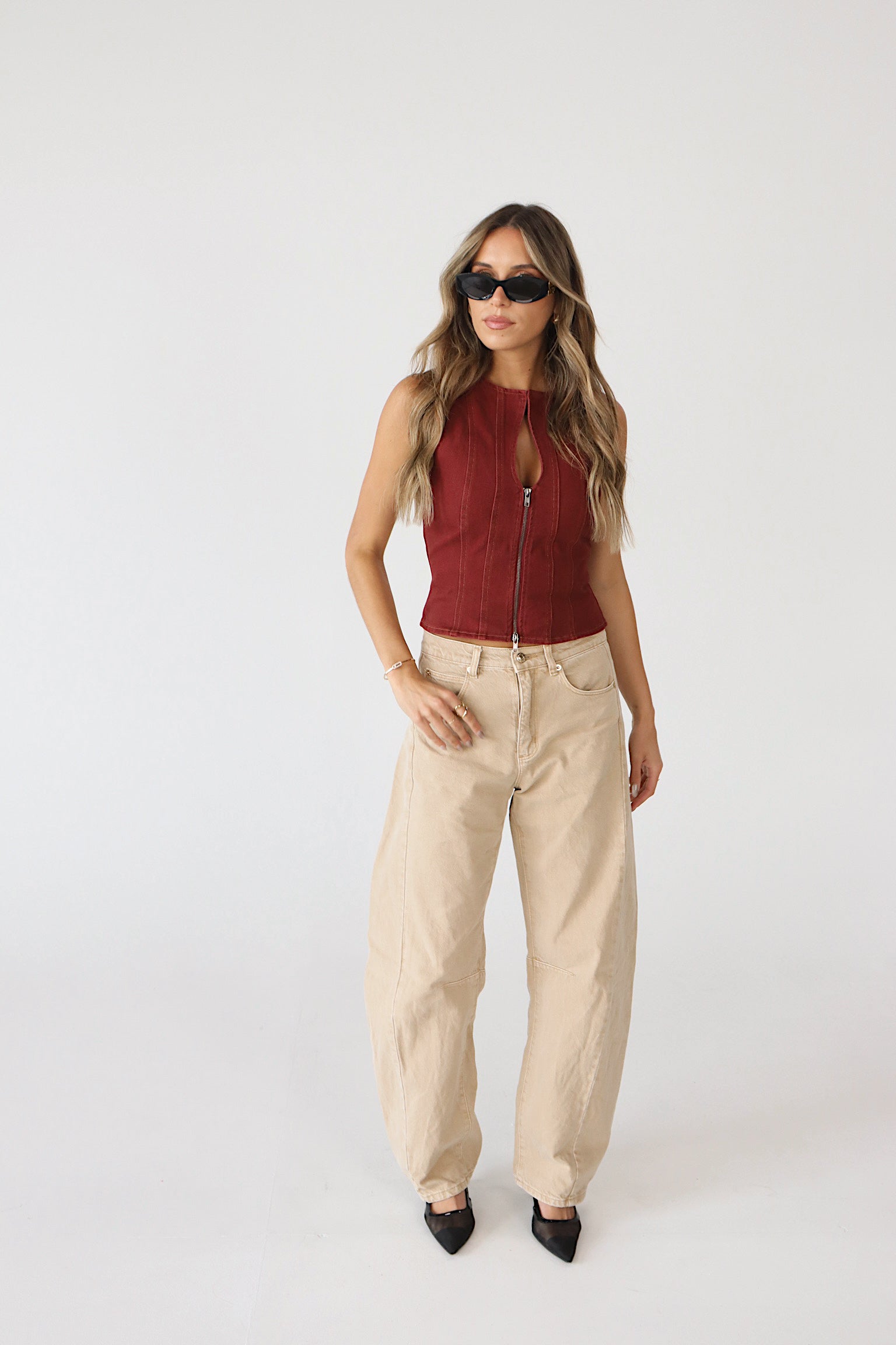 Jovie Burgundy Denim Top