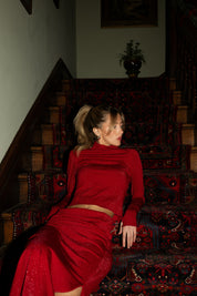 Holiday Red Shimmer Turtle Neck Top