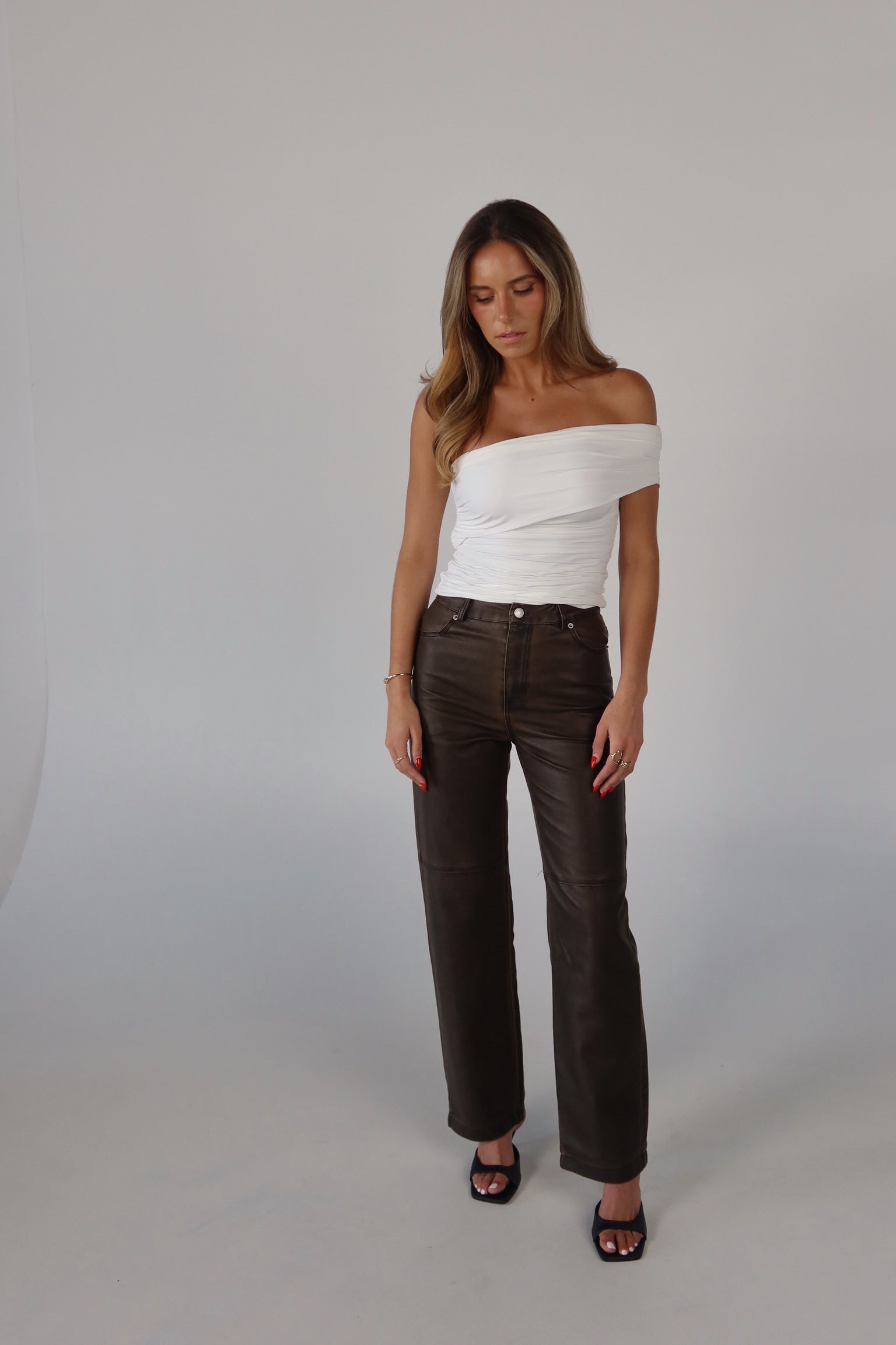 Brown Vintage Washed Pleather Pants