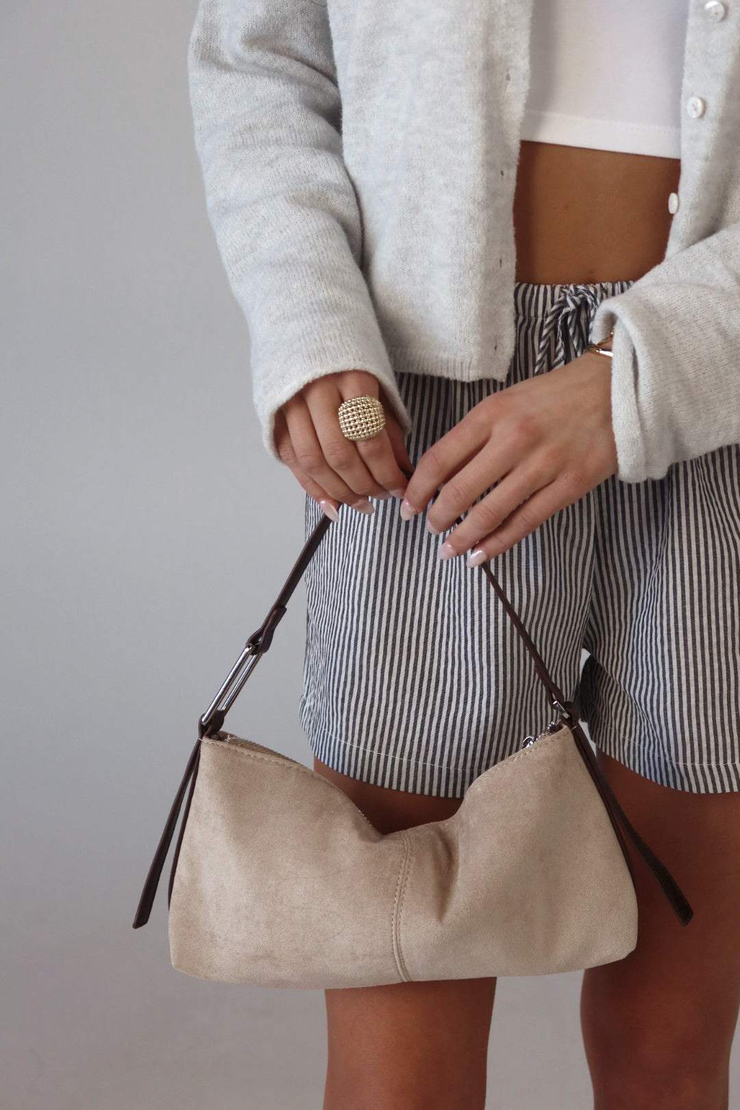 BILLINI : Bonnie Suede Shoulder Bag In Light Beige