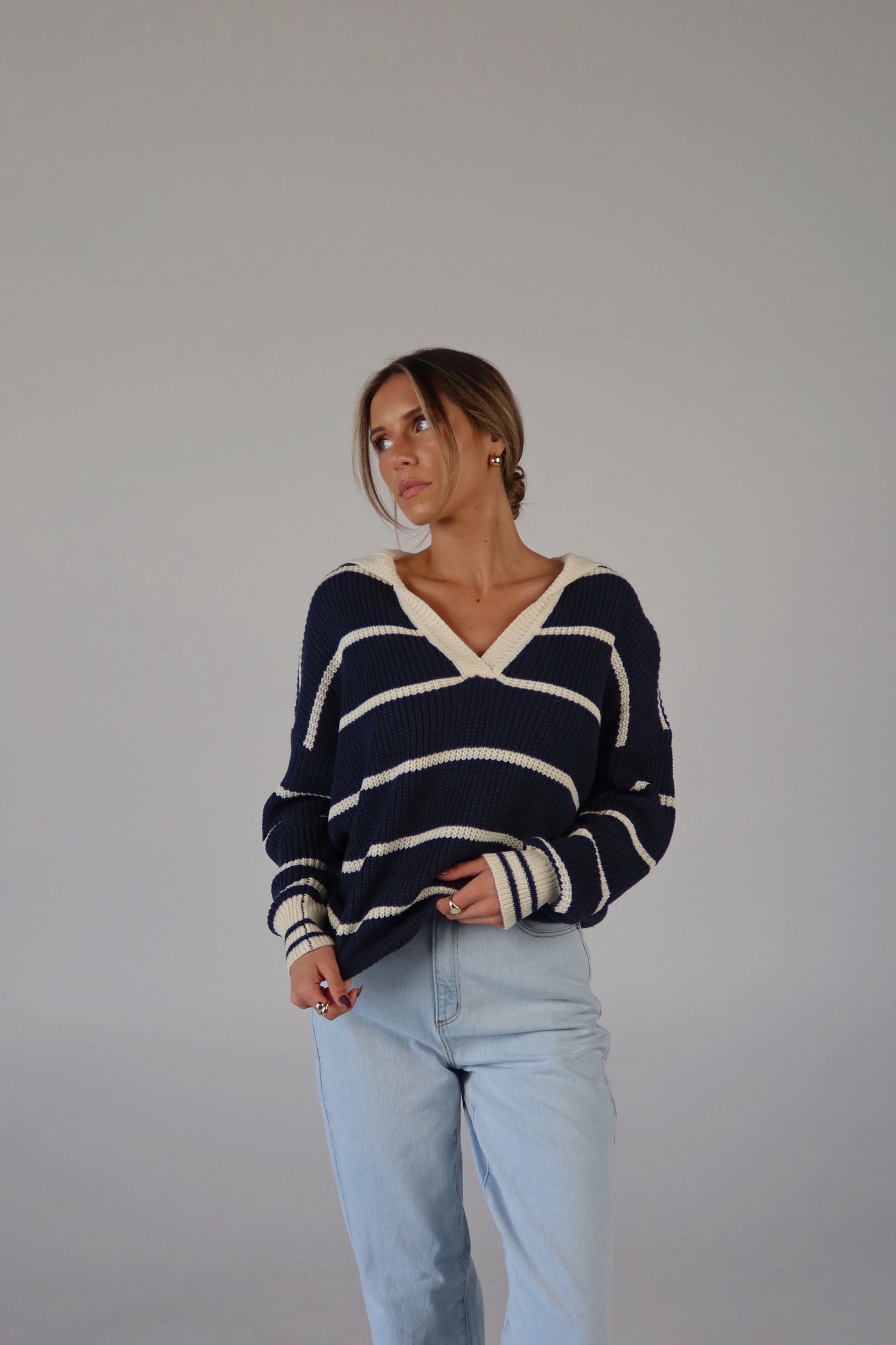 Nautical Stripes Knit Long Sleeve Sweater