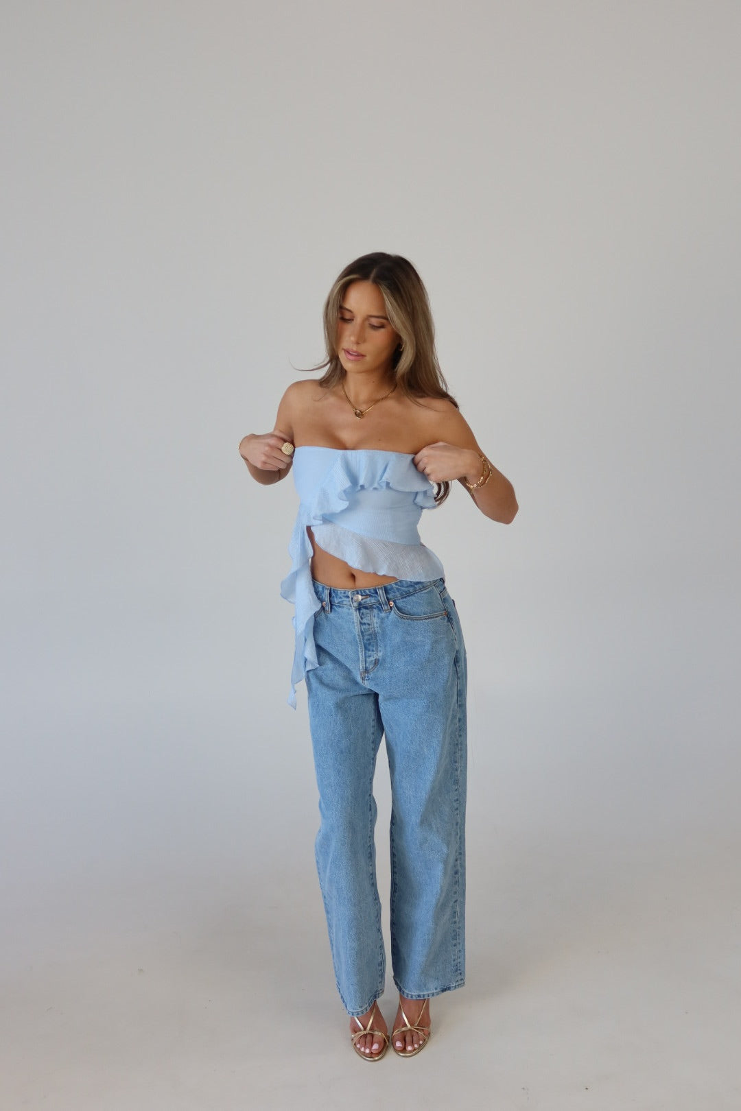 Zoey Strapless Top in Baby Blue