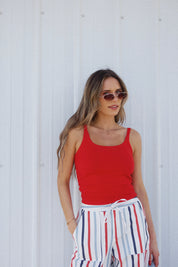 Red, White, and Blue Striped Linen Pant