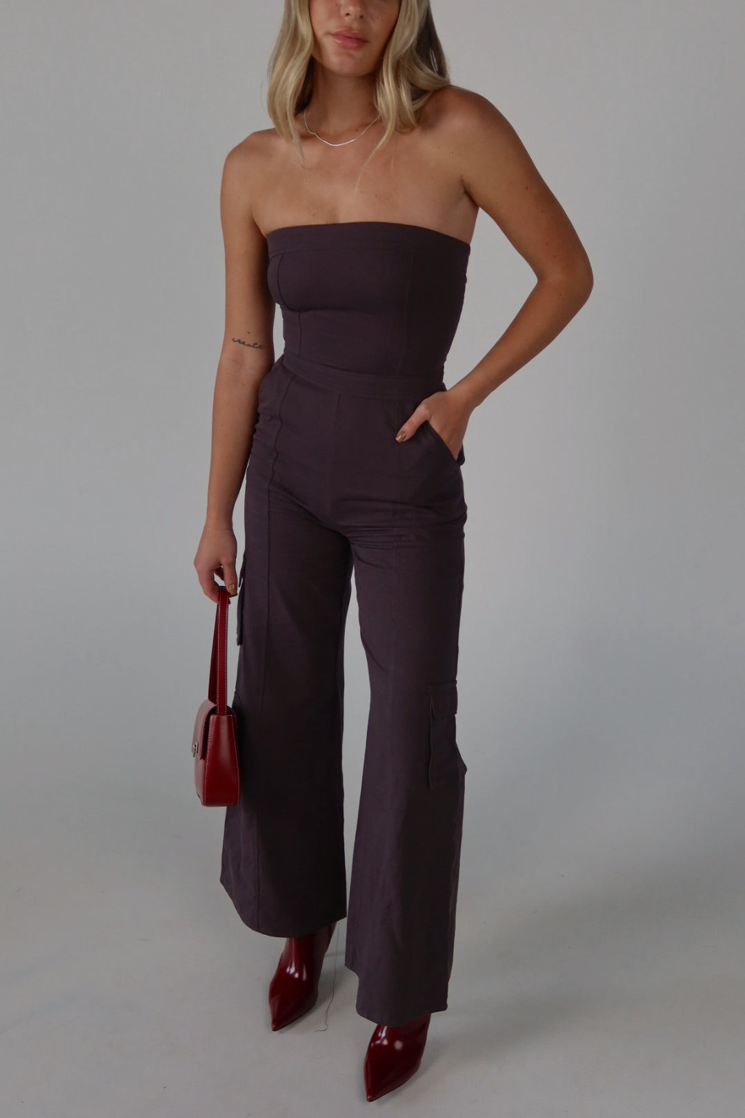 Cargo Tube Top Jumpsuit in Charcoal