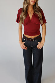 Ronnie Short Sleeve Burgundy Top