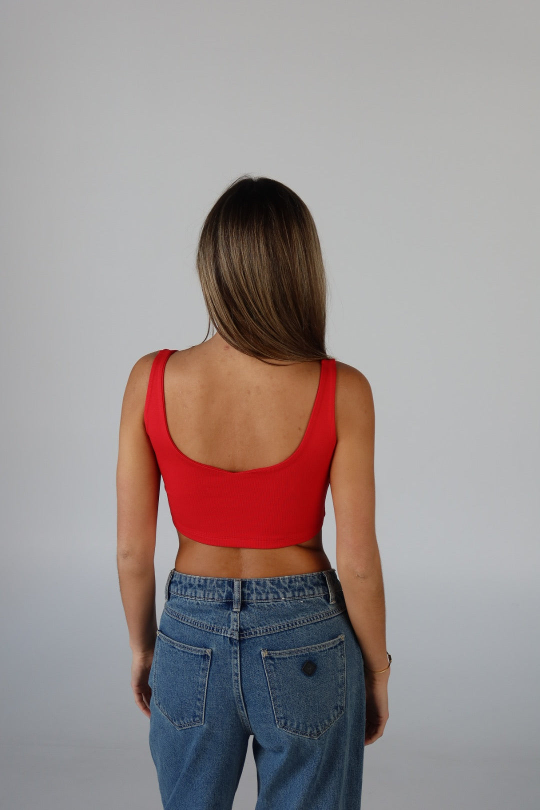 Nebraska Scoop Neck Crop Top In Red