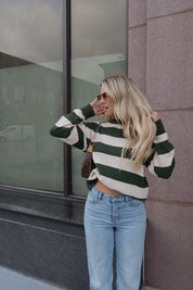 Nellie Striped Sweater in Forest/Ivory