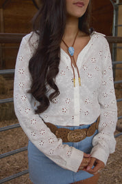 Skylar Eyelet Button-Up Top