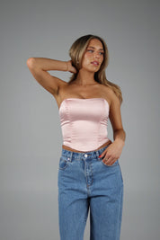 Lavelle Satin Corset Top in Blush