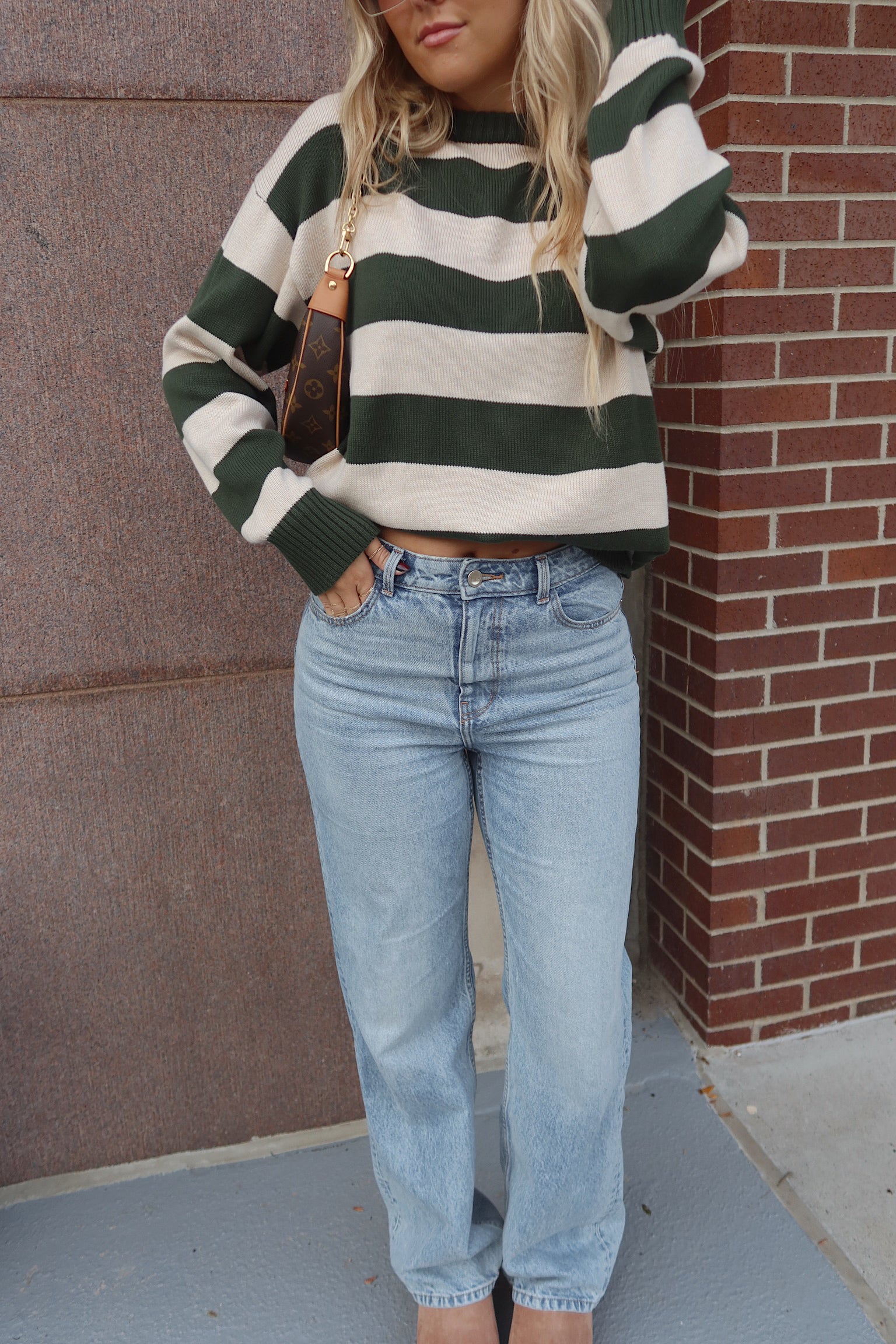 Nellie Striped Sweater in Forest/Ivory