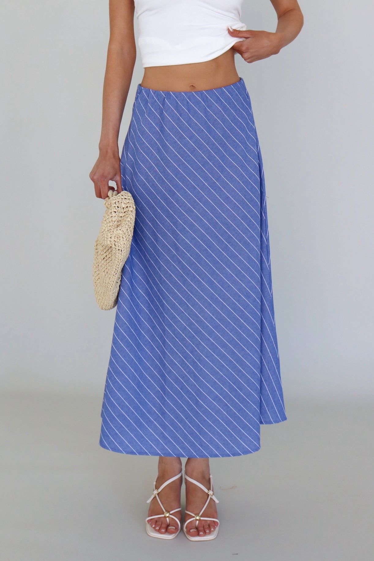 Jillian Striped Linen Midi Skirt