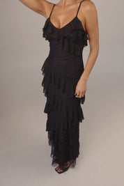 Black Enchanted Lace Tiered Maxi Dress