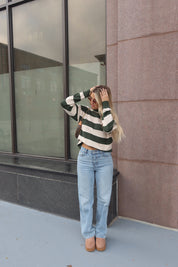 Nellie Striped Sweater in Forest/Ivory