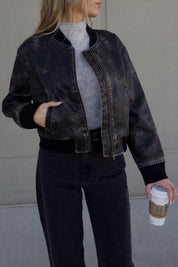 Washed Black Faux Leather Jacket