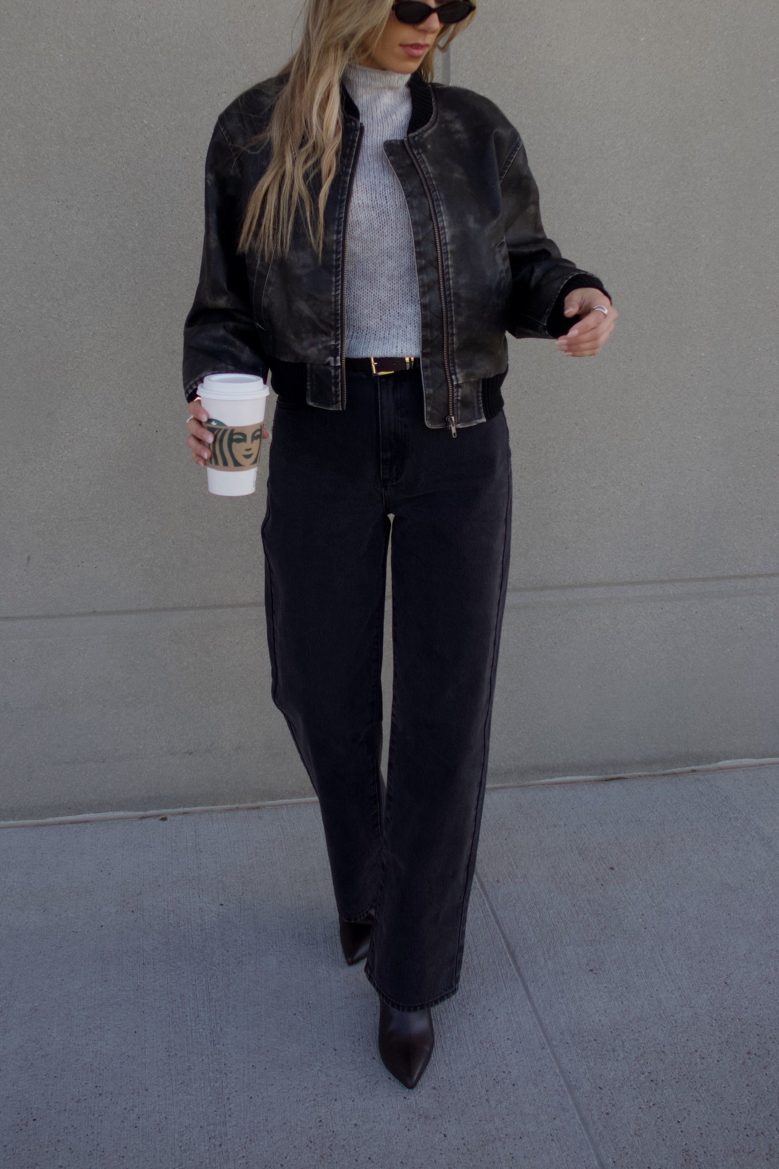 Washed Black Faux Leather Jacket