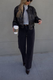 Washed Black Faux Leather Jacket