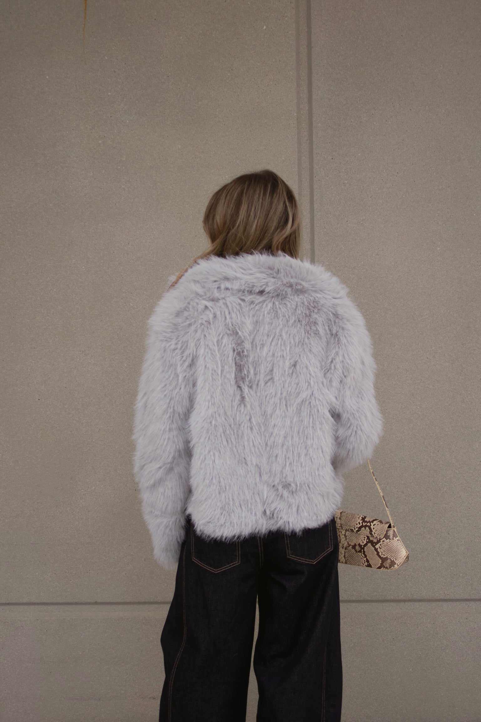 Grey Faux Fur Cropped Jacket